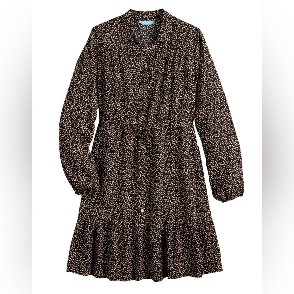 DRAPER JAMES RSVP $78 Button Front Knot Waist Dress Black Floral Size L